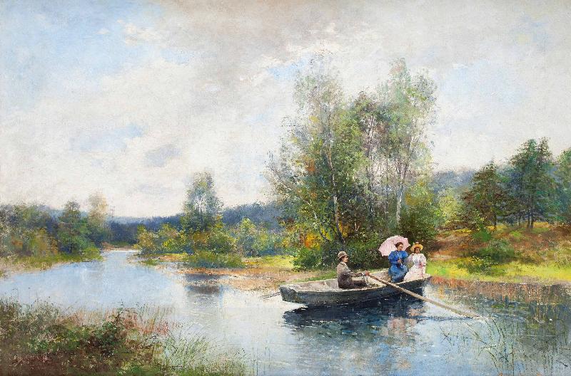Severin Nilsson Rowing in a summer landscape oil painting picture